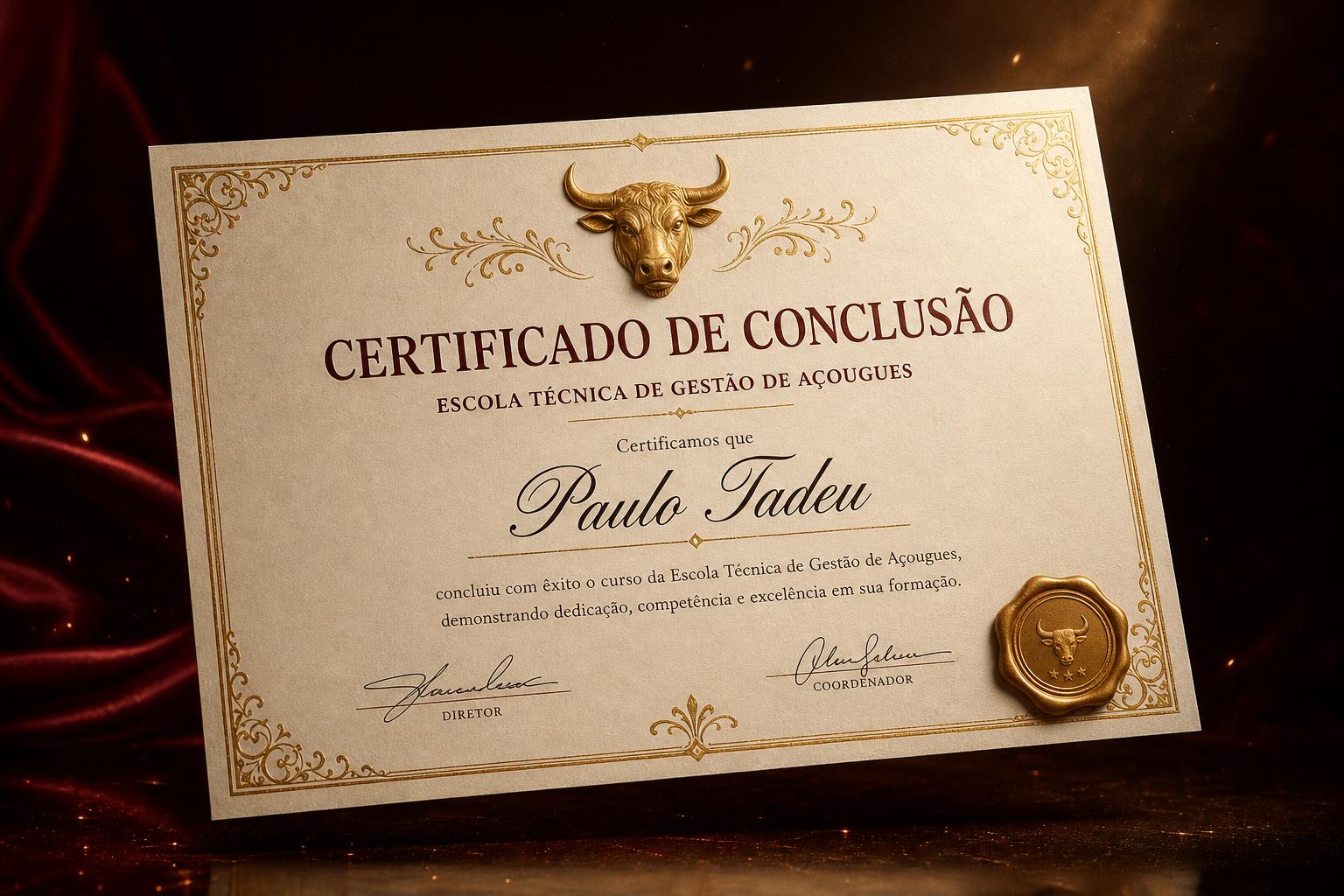 Certificado de conclusão da Escola Técnica de Gestão de Açougues